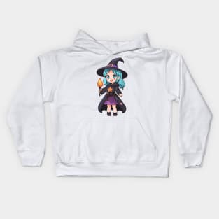 Anime girl witch halloween Kids Hoodie